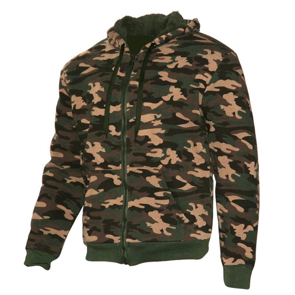 Mens Army Camo Zip Up Hoodie Sherpa Fleece Lining Sweater Jacket - Picture 2 of 3